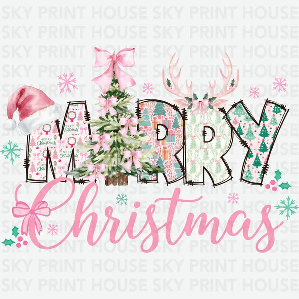 Pink Merry Christmas - Christmas Ready to Press DTF Transfer