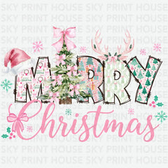 Pink Merry Christmas - Christmas Ready to Press DTF Transfer