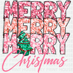 Pink Merry Christmas - Christmas Ready to Press DTF Transfer