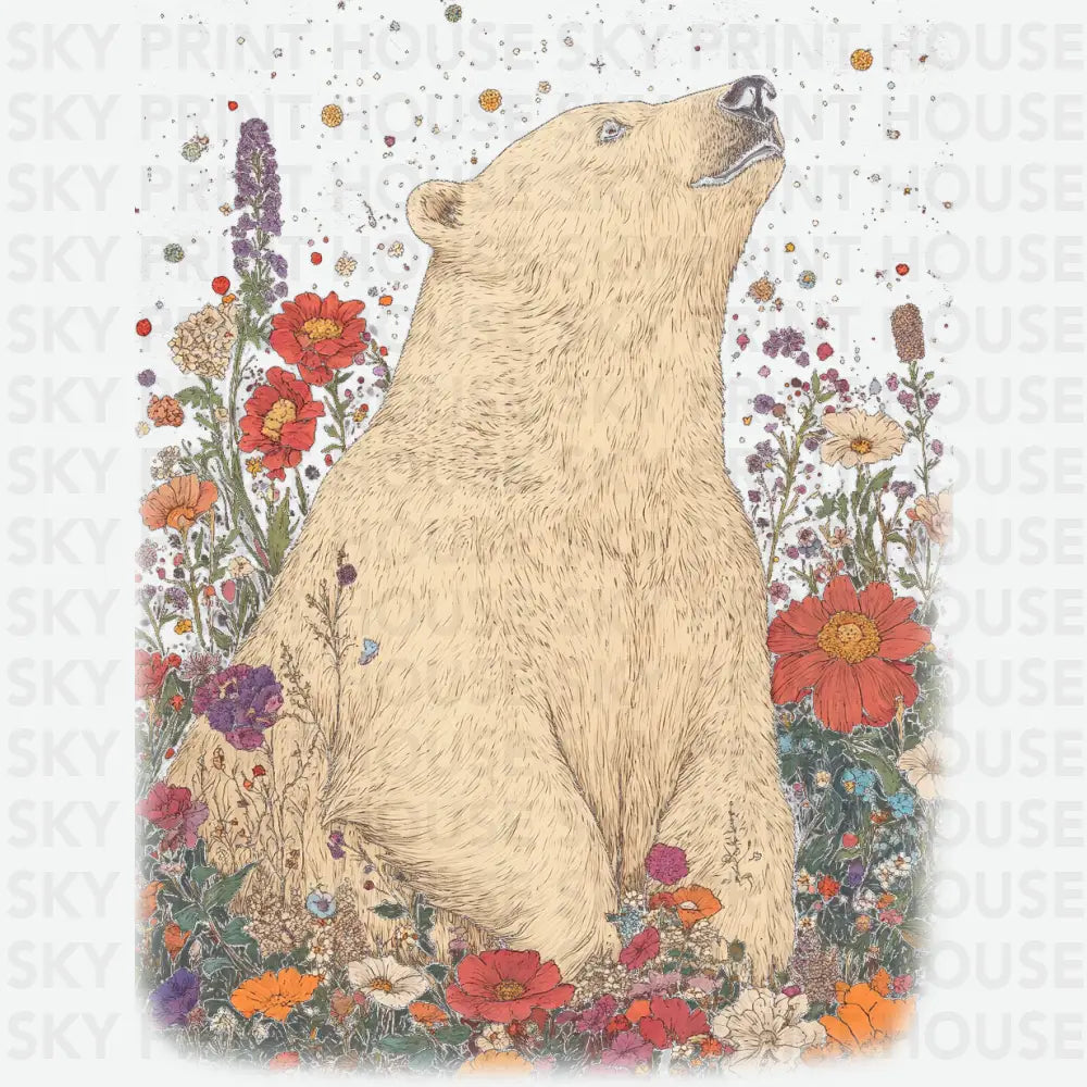 Polar Bear in The Flowers Camping Ready to Press DTF Transfer