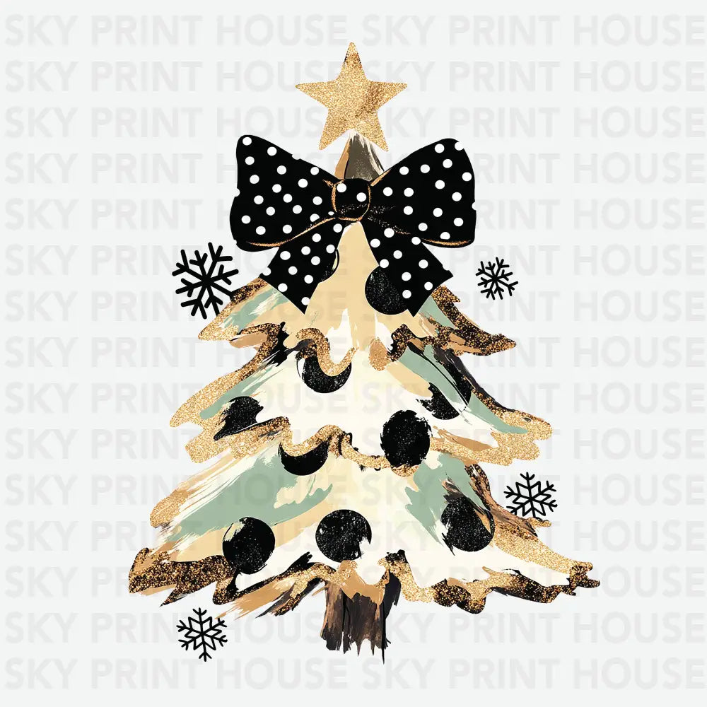 Polka Dot Bow Christmas Tree Design – Christmas Ready to Press DTF Transfer