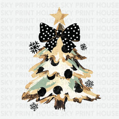 Polka Dot Bow Christmas Tree Design – Christmas Ready to Press DTF Transfer
