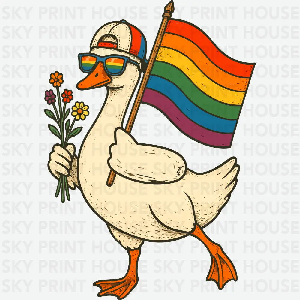Pride Duck with Rainbow Flag Pride Ready to Press DTF Transfer