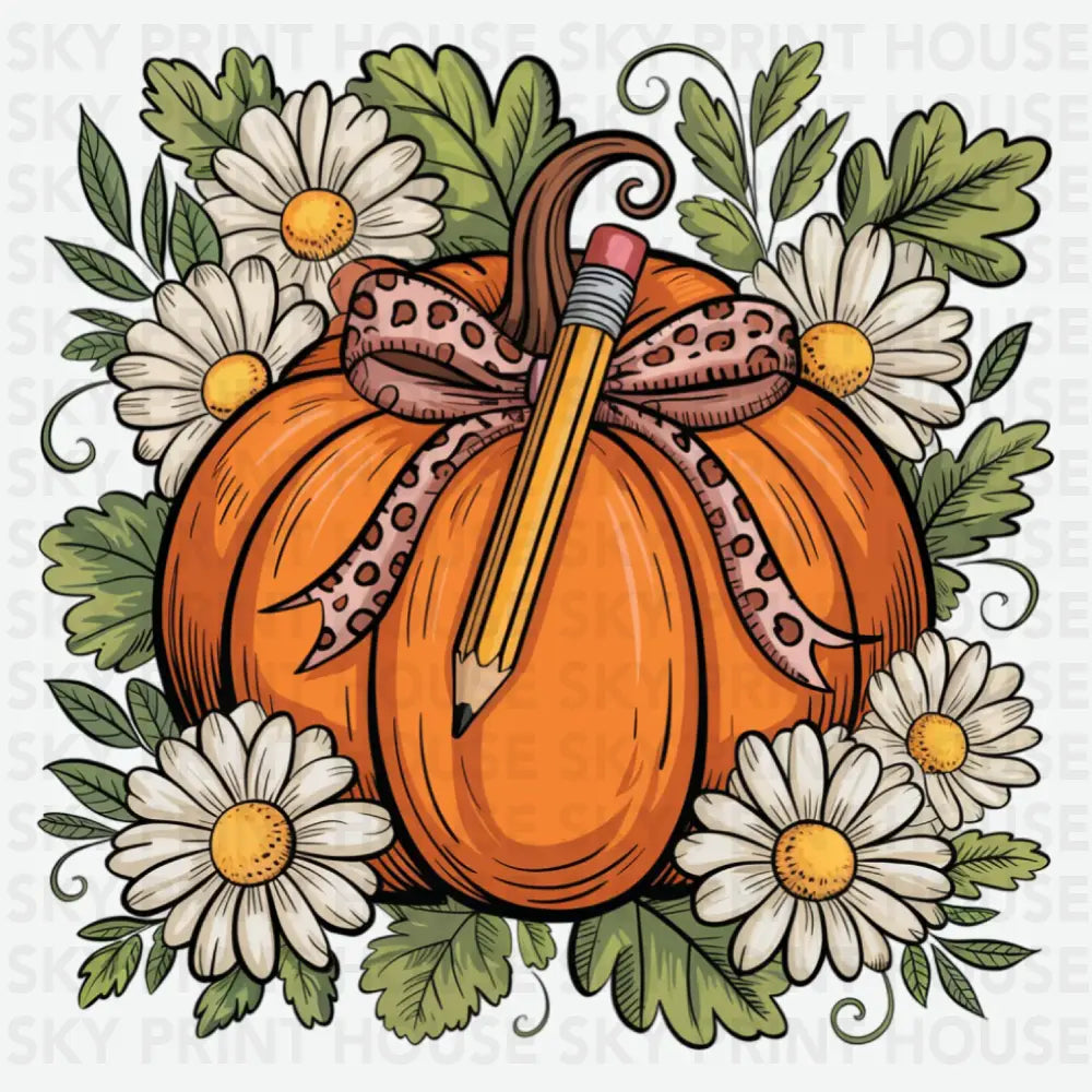Pumpkin Pencil Daisy Halloween Ready to Press DTF Transfer