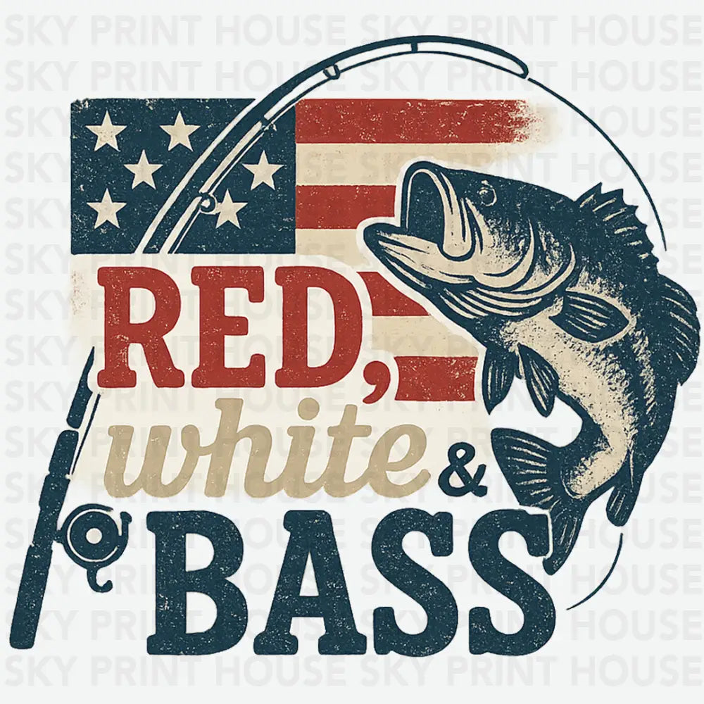 Red White Bass Fishing 4th of July Ready to Press DTF Transfer