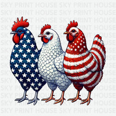 Red White Blue Chickens 4th of July Ready to Press DTF Transfer