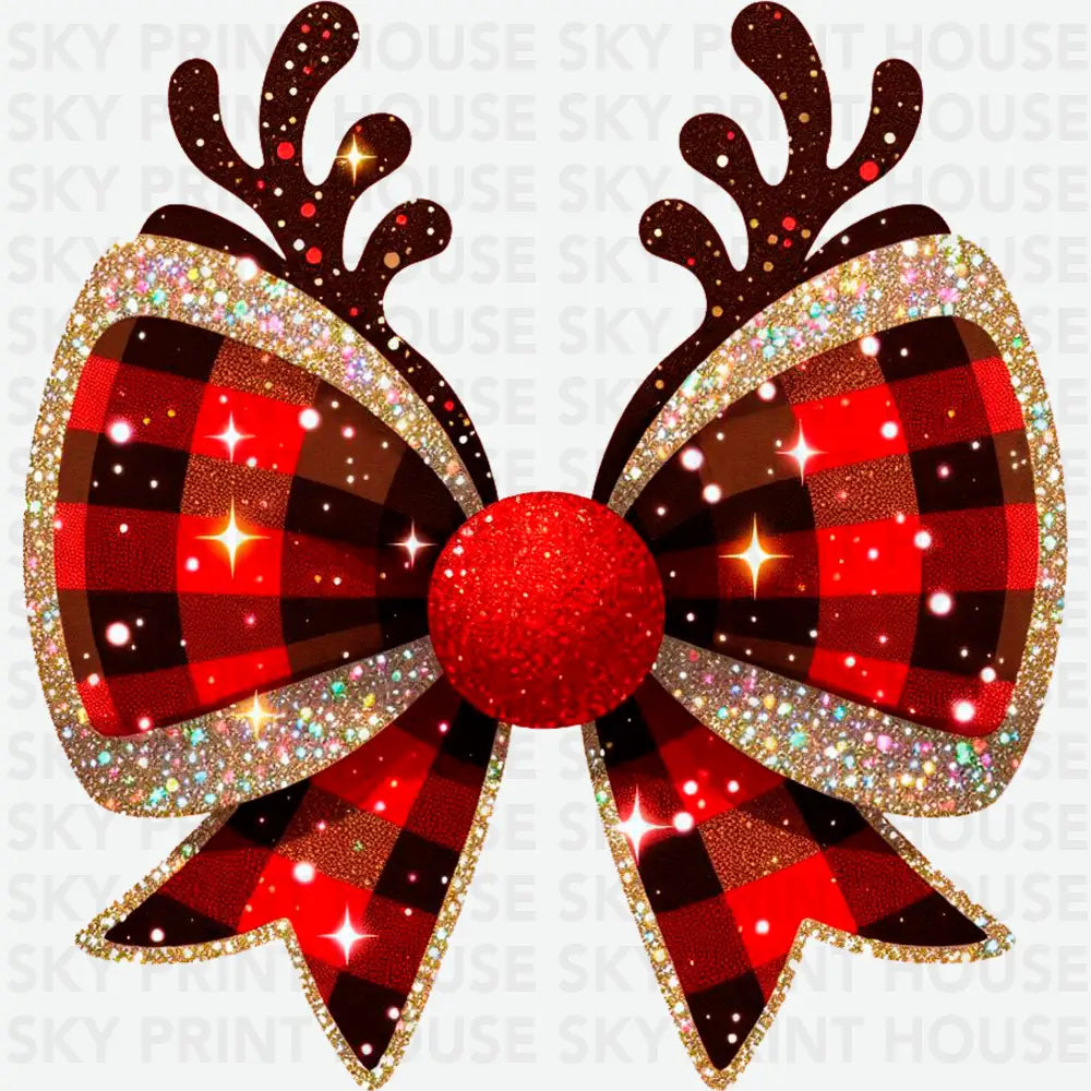 Reindeer Bow Christmas - Christmas Ready to Press DTF Transfer