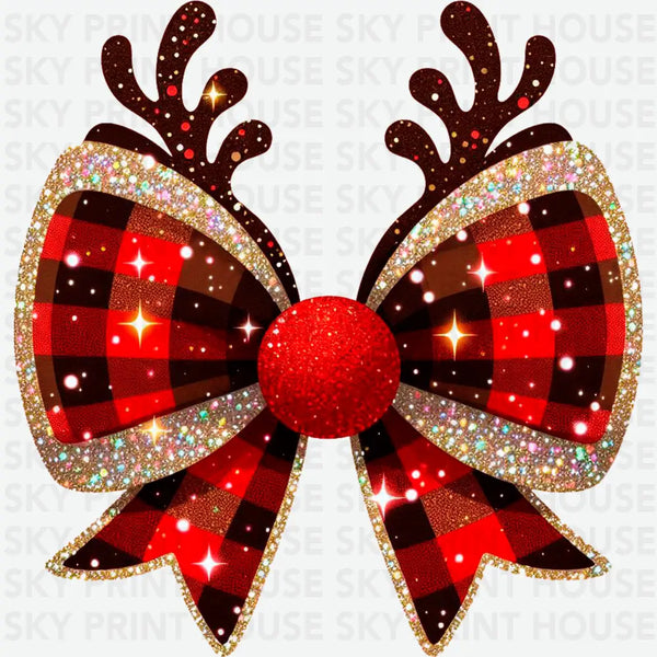 Reindeer Bow Christmas - Christmas Ready to Press DTF Transfer