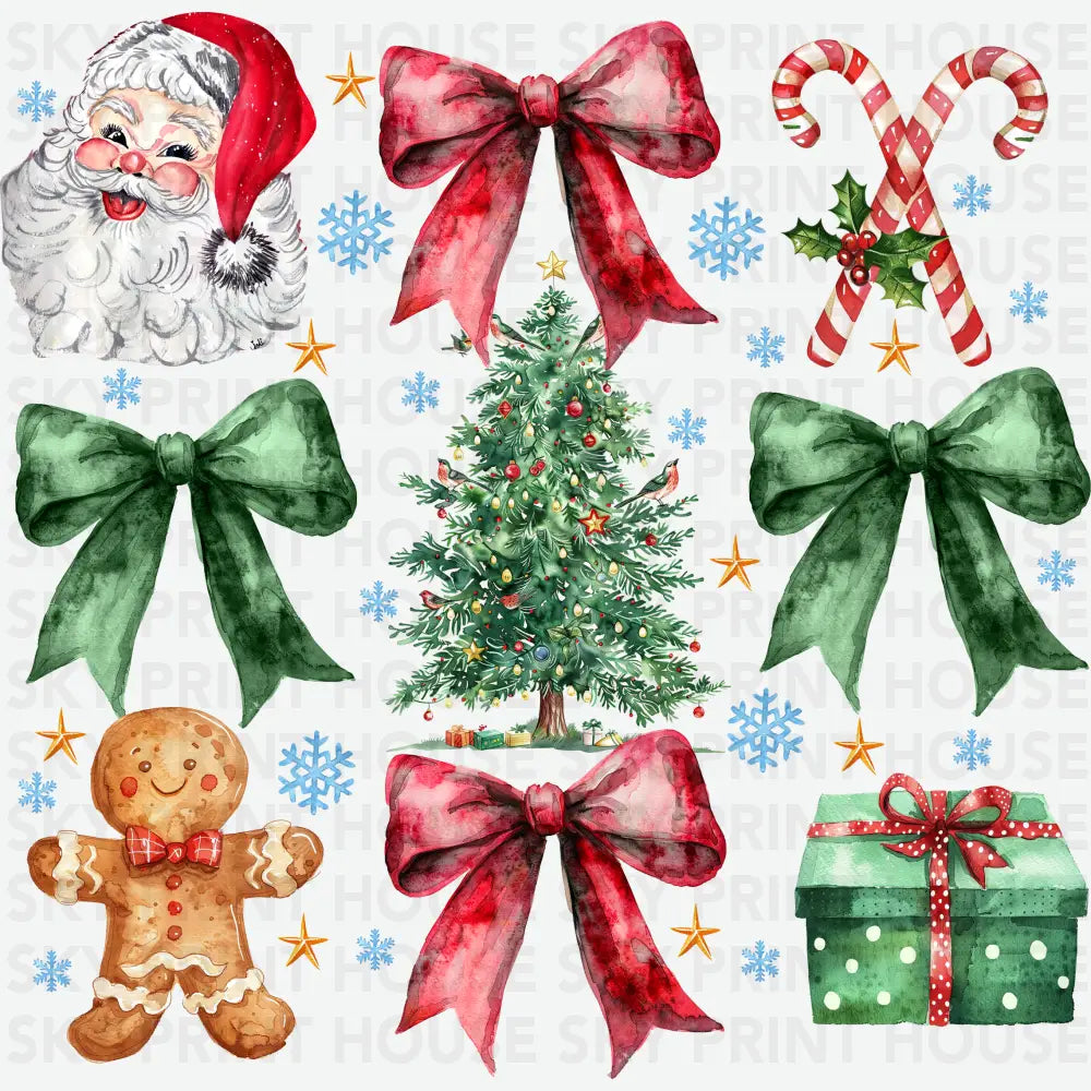 Retro Coquette Bow Tree Santa - Christmas Ready to Press DTF Transfer