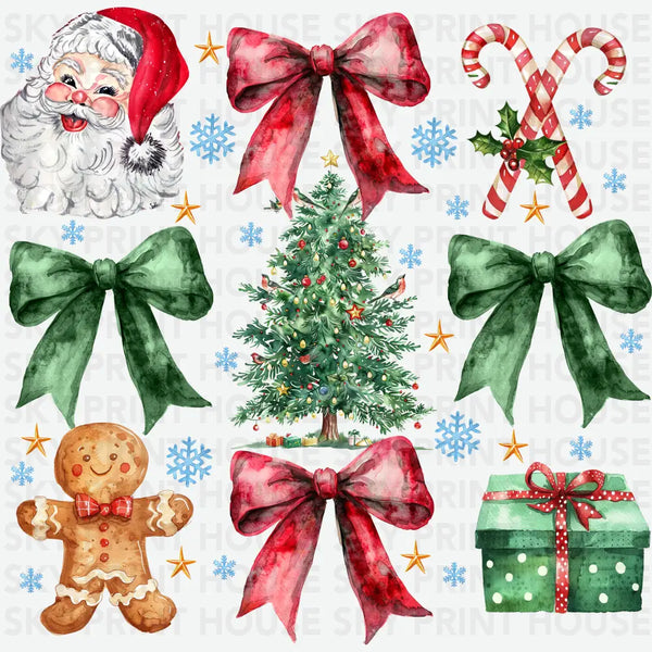 Retro Coquette Bow Tree Santa - Christmas Ready to Press DTF Transfer