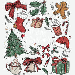 Retro Hand-Drawn Christmas Collage - Christmas Ready to Press DTF Transfer