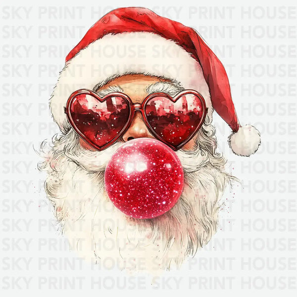 Santa Bubblegum Heart Glasses Design – Christmas Ready to Press DTF Transfer