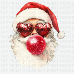 Santa Bubblegum Heart Glasses Design – Christmas Ready to Press DTF Transfer