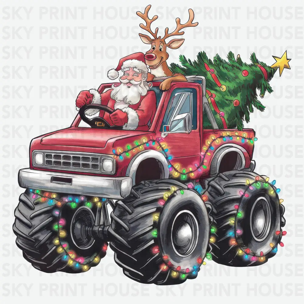 Santa Driving Monster Truck - Christmas Ready to Press DTF Transfer