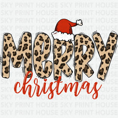 Santa Hat Leopard Merry Christmas- Christmas Ready to Press DTF Transfer