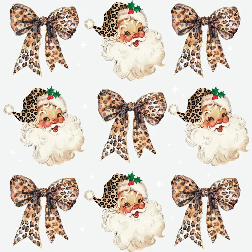 Santa Leopard Bow - Christmas Ready to Press DTF Transfer