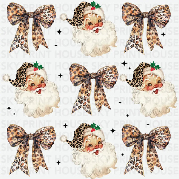 Santa Leopard Bow - Christmas Ready to Press DTF Transfer