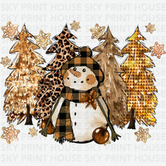 Snowman With Christmas Trees - Christmas Ready to Press DTF Transfer