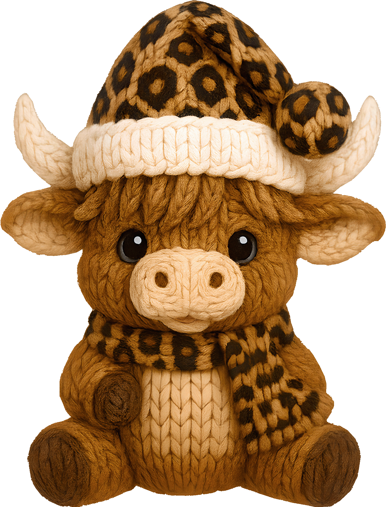 Faux Yarn Crochet Leopard Cow - Christmas Ready to Press DTF Transfer