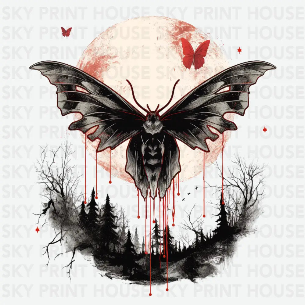 Spooky Moth Gothic Forest Moon Halloween Ready to Press DTF Transfer