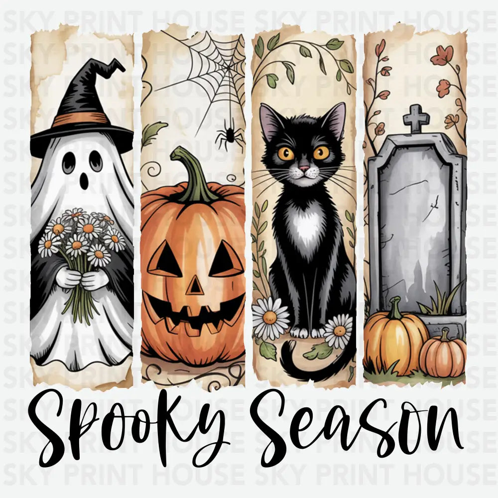 Spooky Season Ghost Pumpkin Black Cat Halloween Ready to Press DTF Transfer