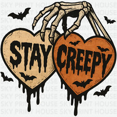 Stay Creepy Halloween Skeleton Hand Heart - Ready to Press DTF Transfer