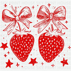 Strawberry Coquette Bow Summer Ready to Press DTF Transfer