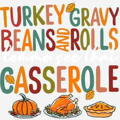 Turkey Gravy Beans and Rolls Thanksgiving Ready to Press DTF Transfer
