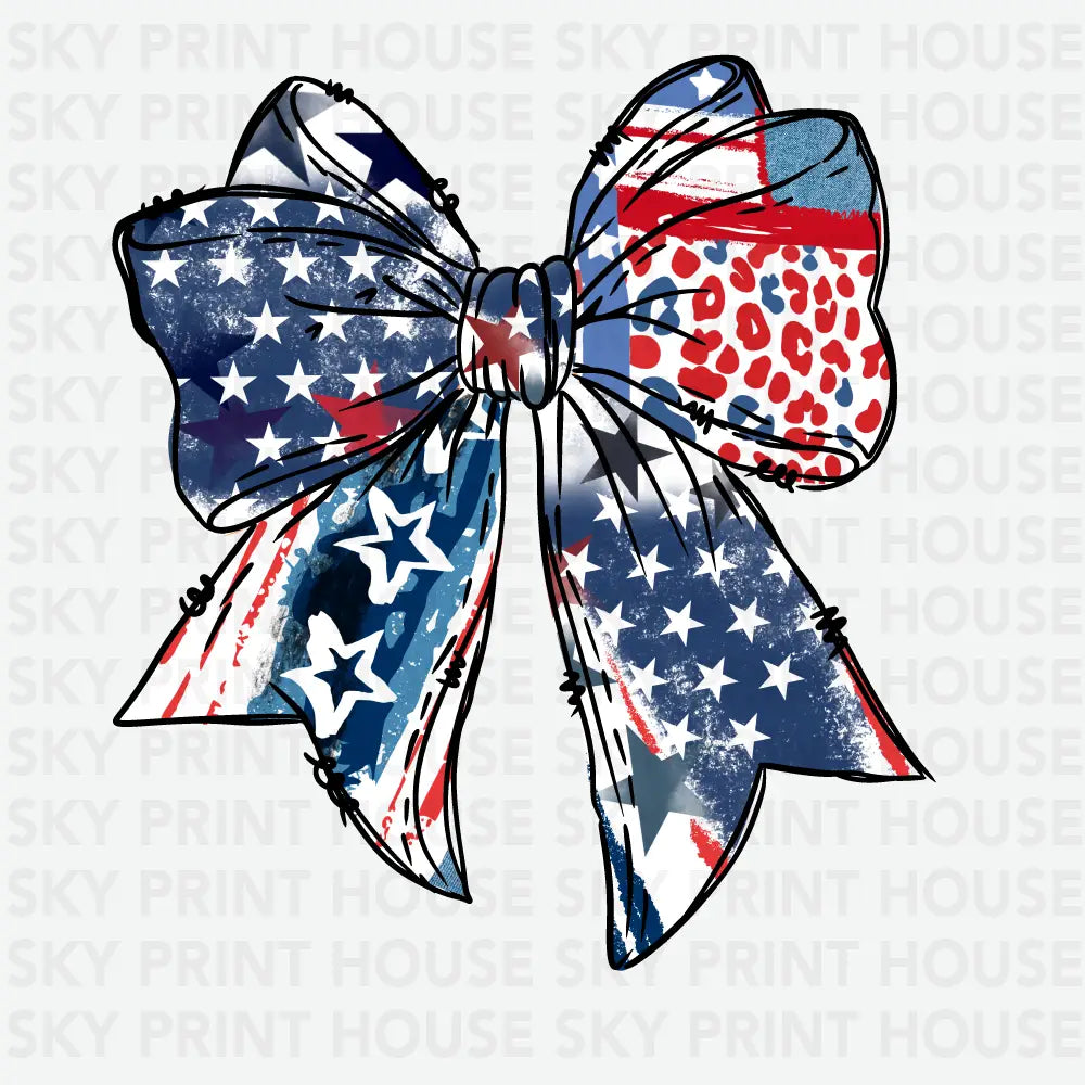 USA Flag Patriotic Coquette Bow 4th of July Ready to Press DTF Transfer