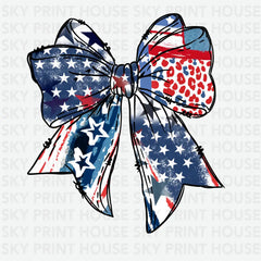 USA Flag Patriotic Coquette Bow 4th of July Ready to Press DTF Transfer