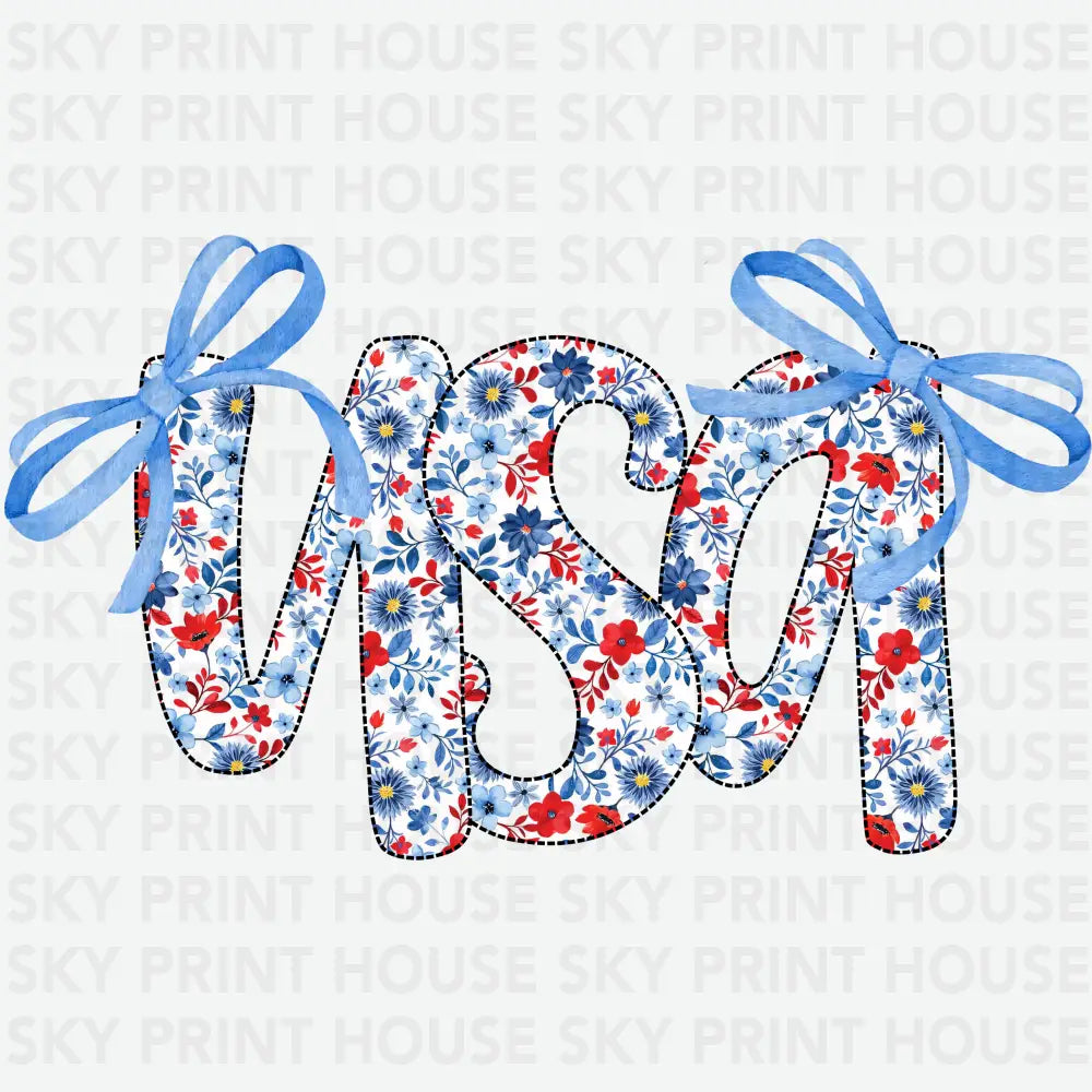 USA Floral Coquette Bow 4th of July Ready to Press DTF Transfer