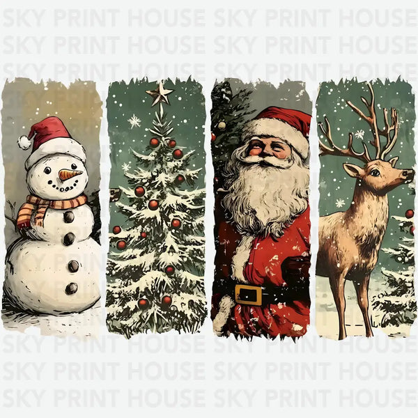 Vintage Christmas Clipart – Santa, Reindeer, Tree & Snowman Ready to Press DTF Transfer
