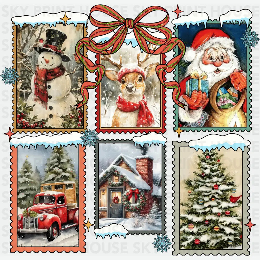Vintage Christmas Postcard Collage Sheet - Ready to Press DTF Transfer