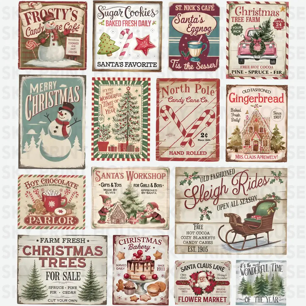 Vintage Christmas Sign Collage - Christmas Ready to Press DTF Transfer