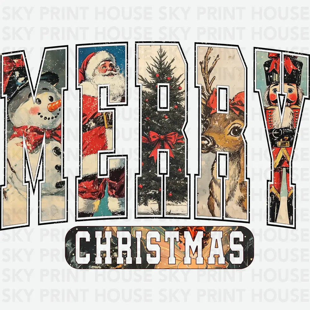 Vintage Merry Christmas - Christmas Ready to Press DTF Transfer