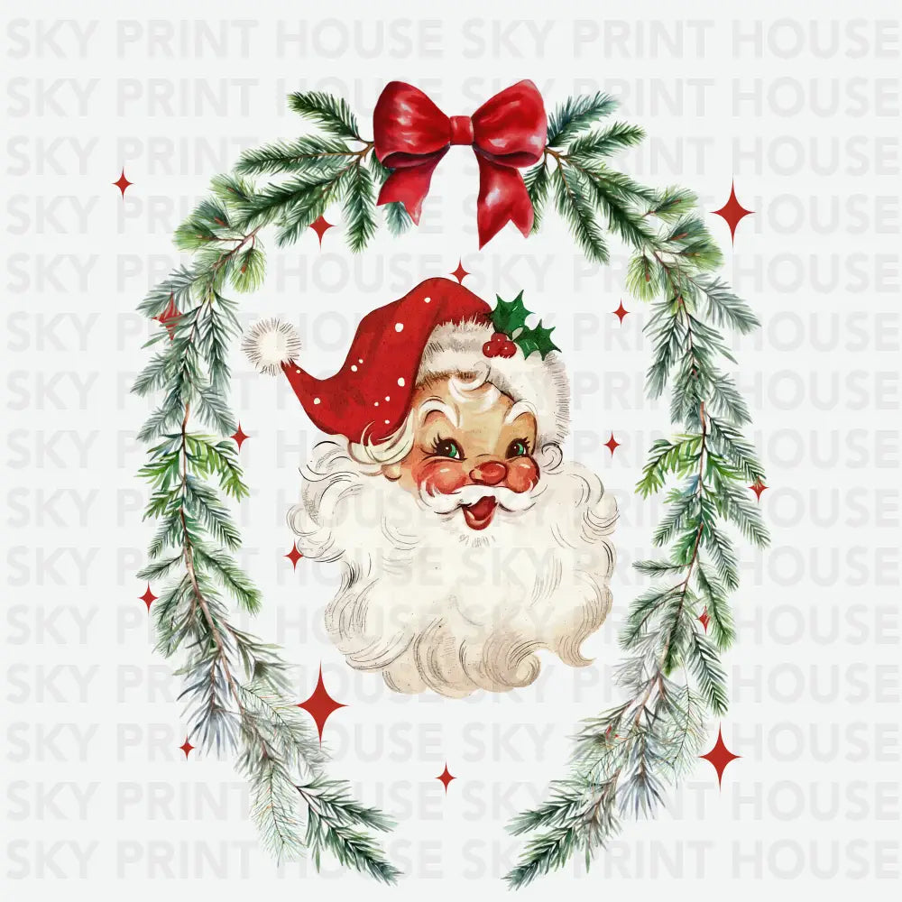 Vintage Santa Garland Wreath Design – Christmas Ready to Press DTF Transfer