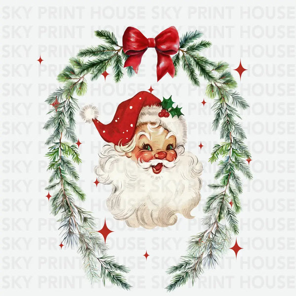 Vintage Santa Garland Wreath Design – Christmas Ready to Press DTF Transfer