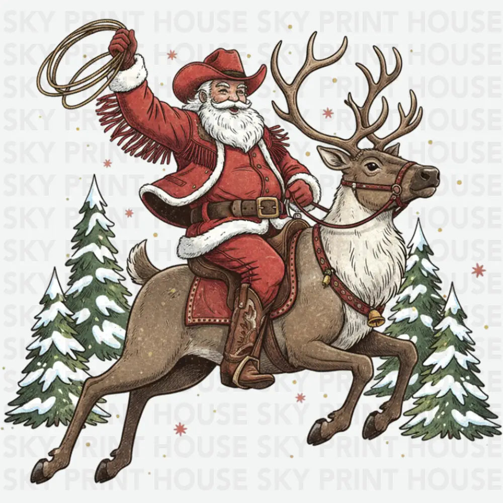 Western Christmas Cowboy Santa - Christmas Ready to Press DTF Transfer