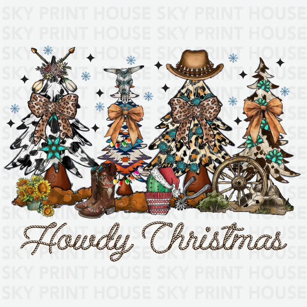 Western Cowboy Christmas Trees -  Christmas Ready to Press DTF Transfer