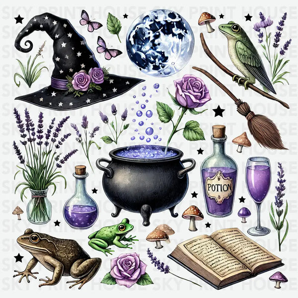 Witchy Potion Hat Cauldron - Halloween Ready to Press DTF Transfer
